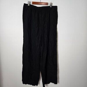 Old Navy Women's Size M High-Waisted Linen-Blend Wide-Leg Black Pants Flowy